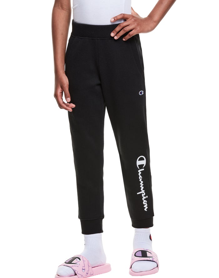 Champion Girls Joggers NZ - Fleece Script Logo Black ( 2309-TFIEC )